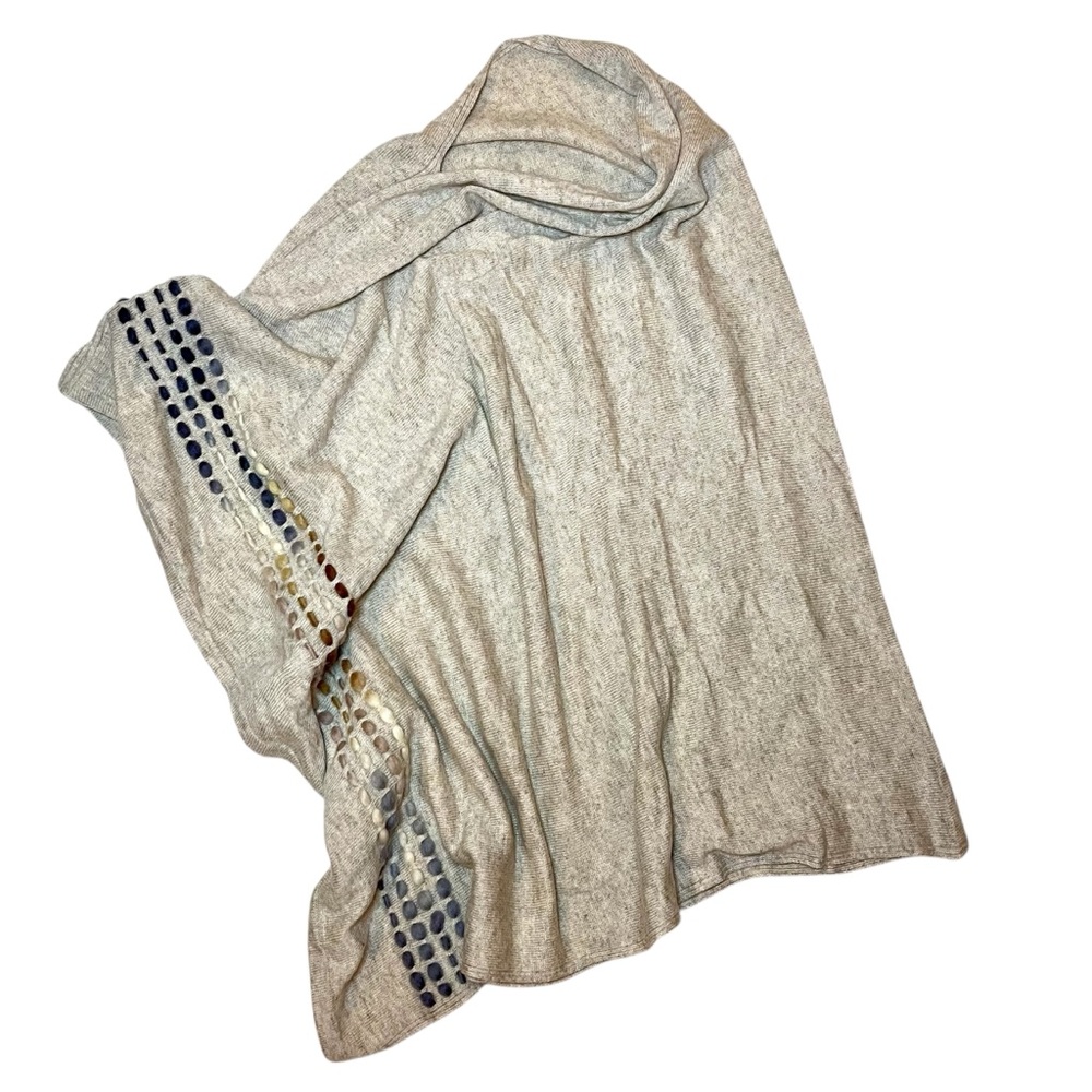 100% Cashmere A Symmetrical Poncho, Tan and Stoney Neutral Felt Stitching